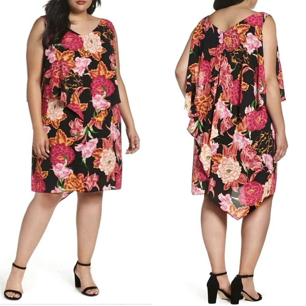 Tahari‎ ASL Moody Floral Tiered Shift Dress Size 18 Flowy Wedding Guest Resort